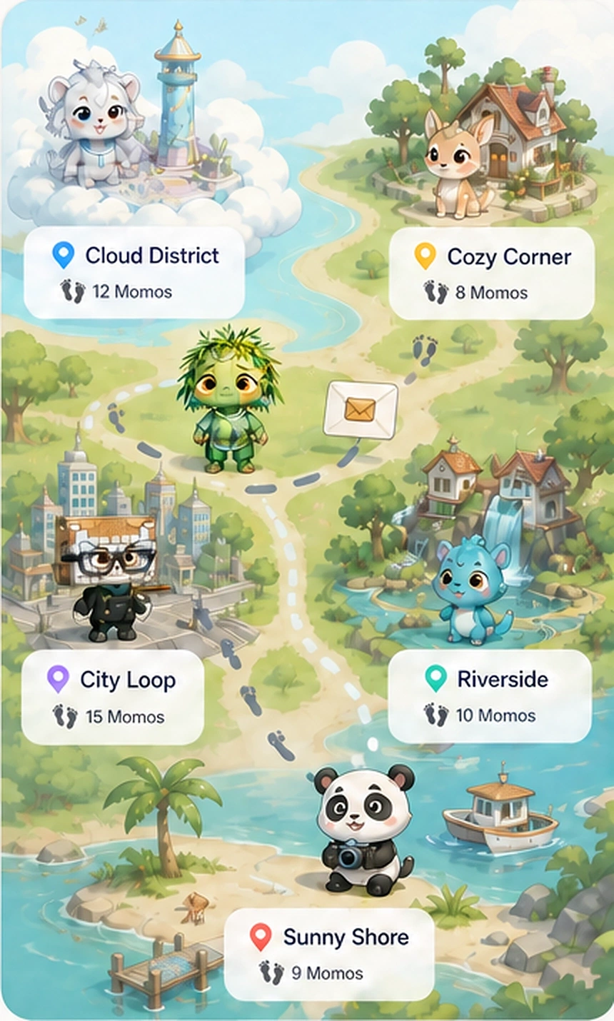 Neighborhood map showing Cloud District, Cozy Corner, and Papa