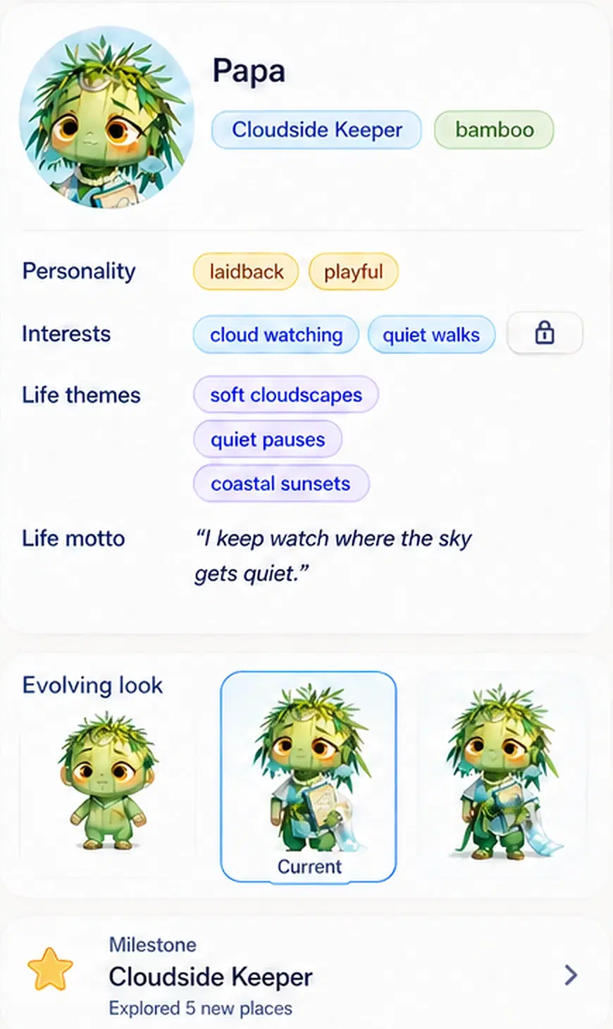 Momo’s profile showing its evolving appearance and identity