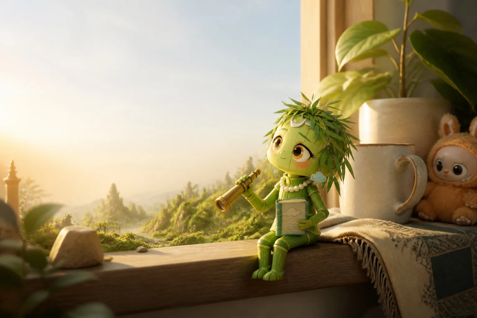 Momo exploring a lakeside landscape filled with everyday memories